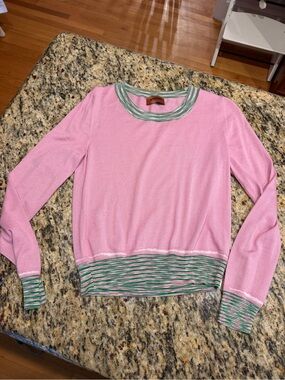 Missoni Pink Knit Long-Sleeve Top with Green Trim